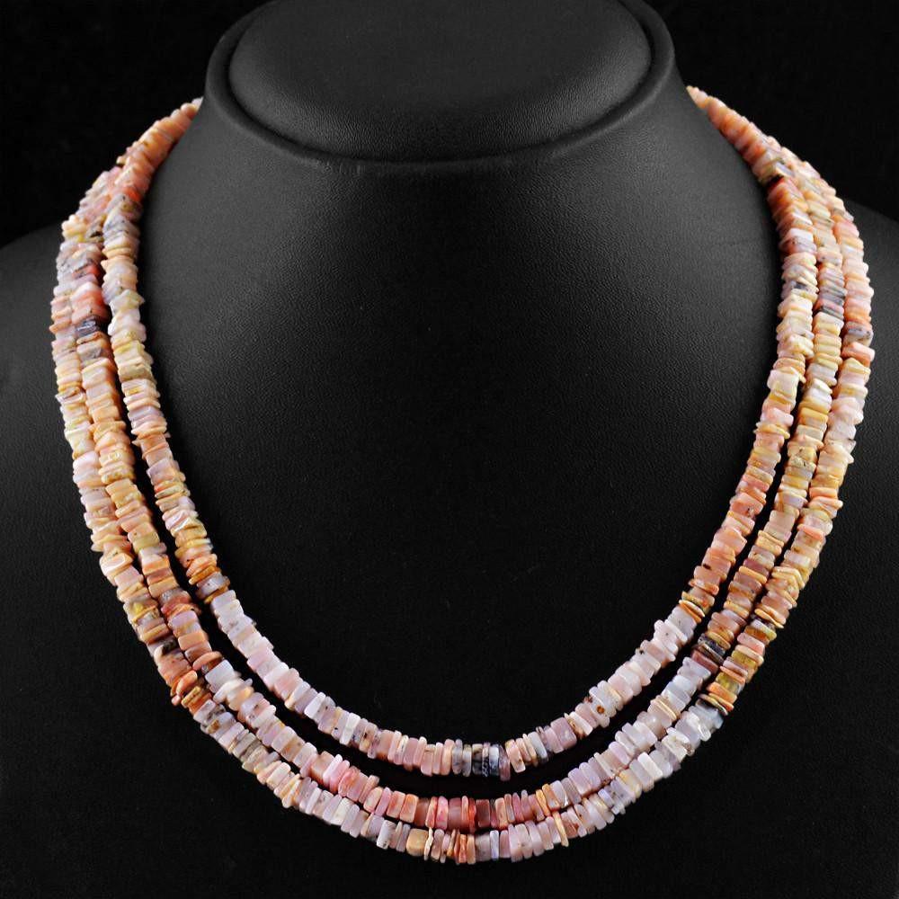 gemsmore:Natural Pink Australian Opal Necklace Untreated Beads