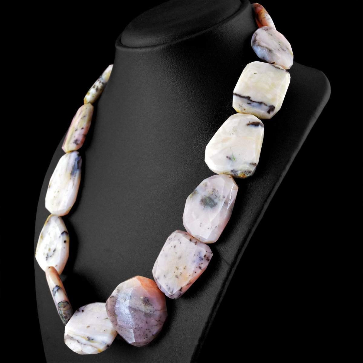 gemsmore:Natural Pink Australian Opal Necklace Untreated Beads