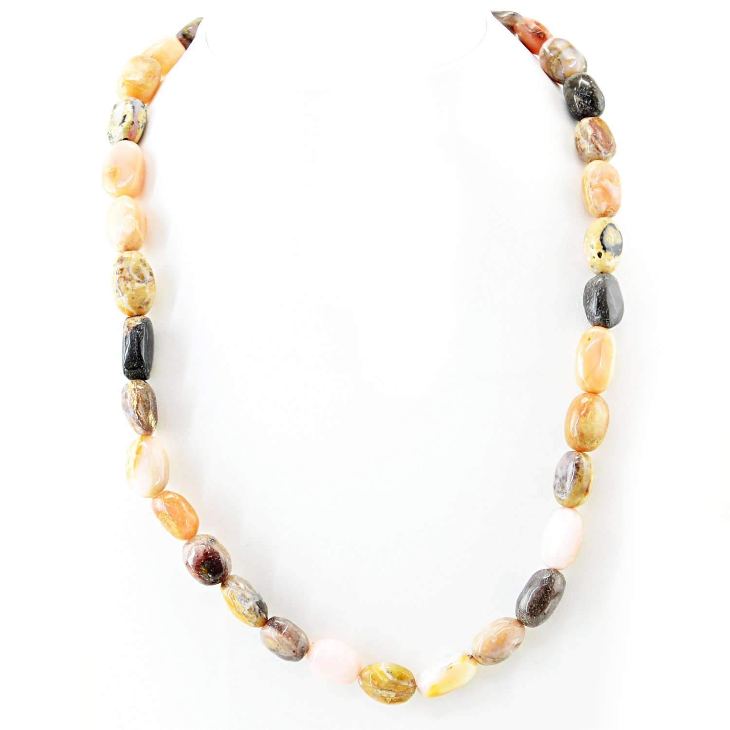 gemsmore:Natural Pink Australian Opal Necklace Untreated Beads