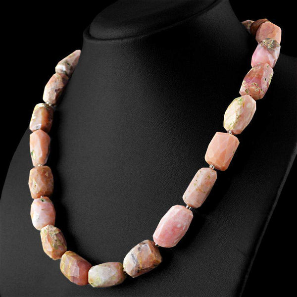 gemsmore:Natural Pink Australian Opal Necklace Untreated Faceted Beads