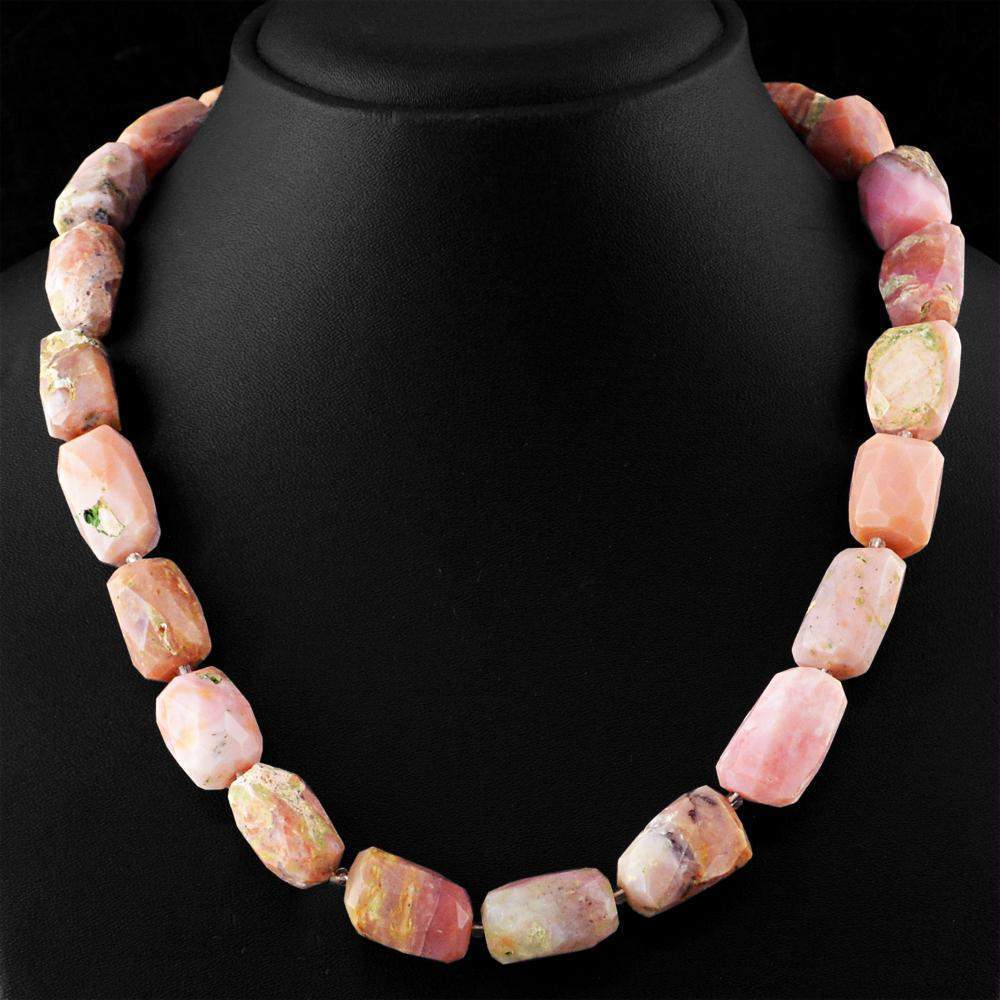 gemsmore:Natural Pink Australian Opal Necklace Untreated Faceted Beads