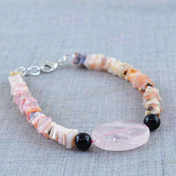 gemsmore:Natural Pink Australian Opal & Pink Rose Quartz Beads Bracelet