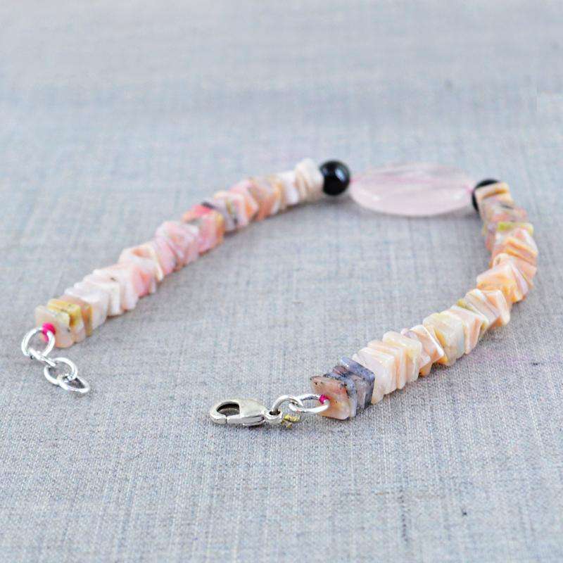 gemsmore:Natural Pink Australian Opal & Pink Rose Quartz Beads Bracelet
