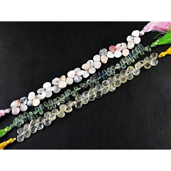 gemsmore:Natural Pink Australian Opal, Rutile Quartz & Fluorite Beads Strands