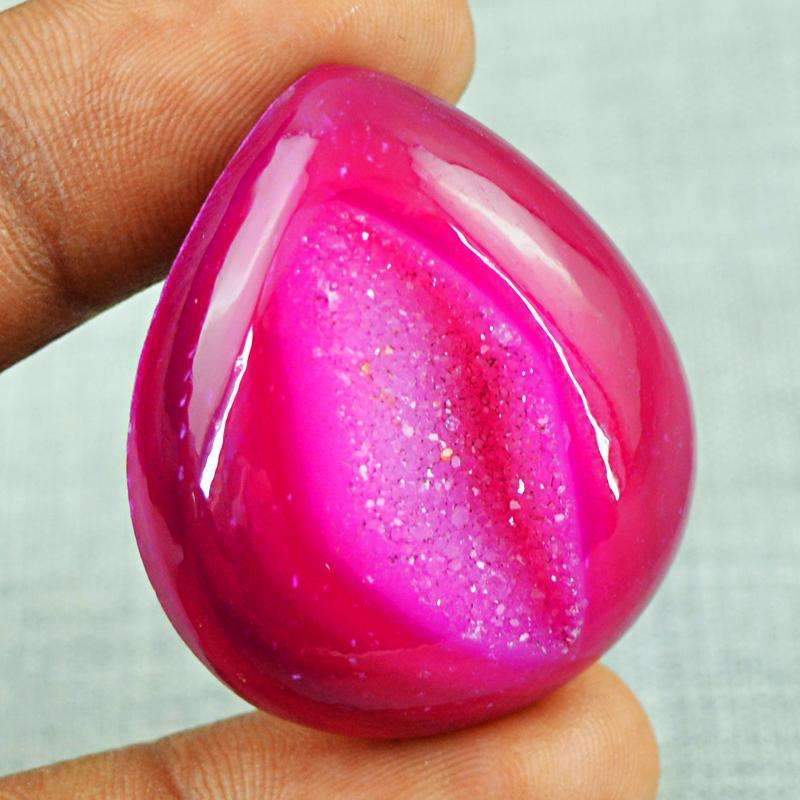 gemsmore:Natural Pink Druzy Onyx Gemstone - Pear Shape