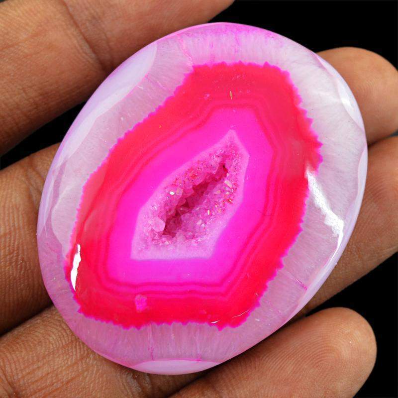 gemsmore:Natural Pink Druzy Onyx Oval Shape Gemstone