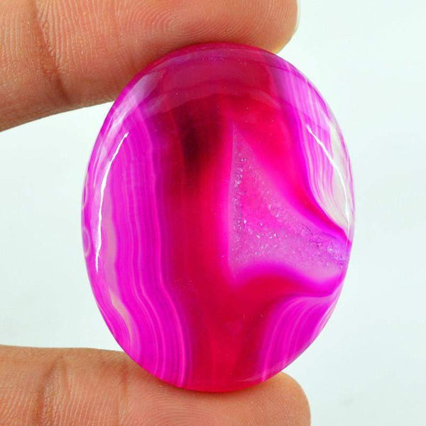 gemsmore:Natural Pink Druzy Onyx Oval Shape Healing Palm Gemstone