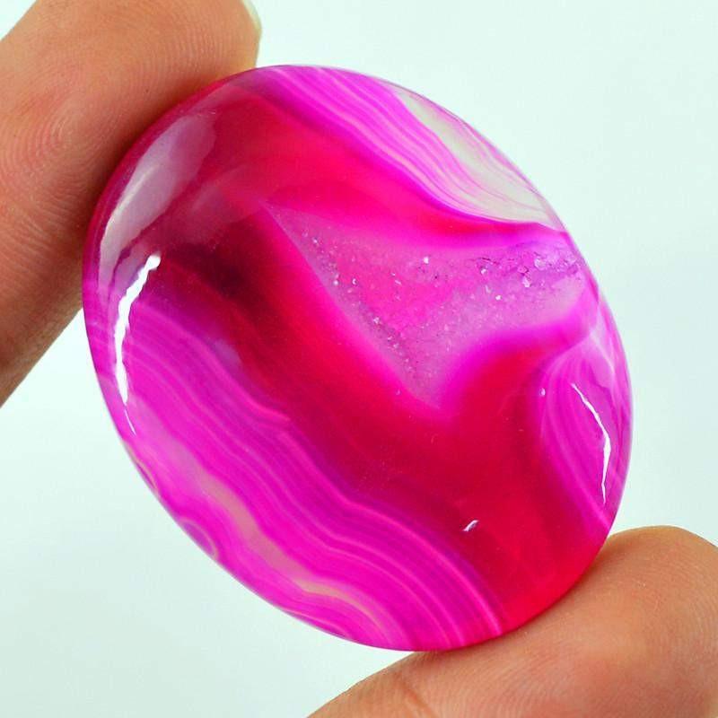 gemsmore:Natural Pink Druzy Onyx Oval Shape Healing Palm Gemstone