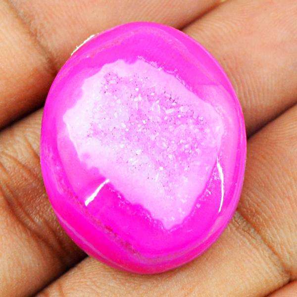 gemsmore:Natural Pink Druzy Onyx Oval Shape Loose Gemstone