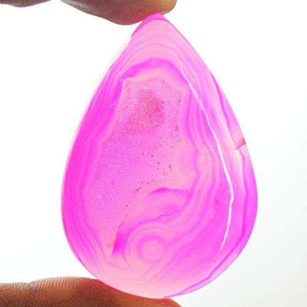 gemsmore:Natural Pink Druzy Onyx Pear Shape Gemstone