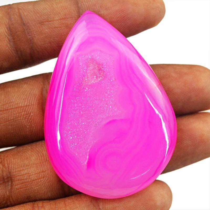 gemsmore:Natural Pink Druzy Onyx Pear Shape Gemstone