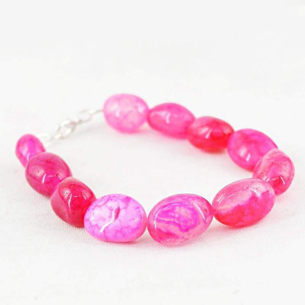 gemsmore:Natural Pink Onyx Bracelet Untreated Beads