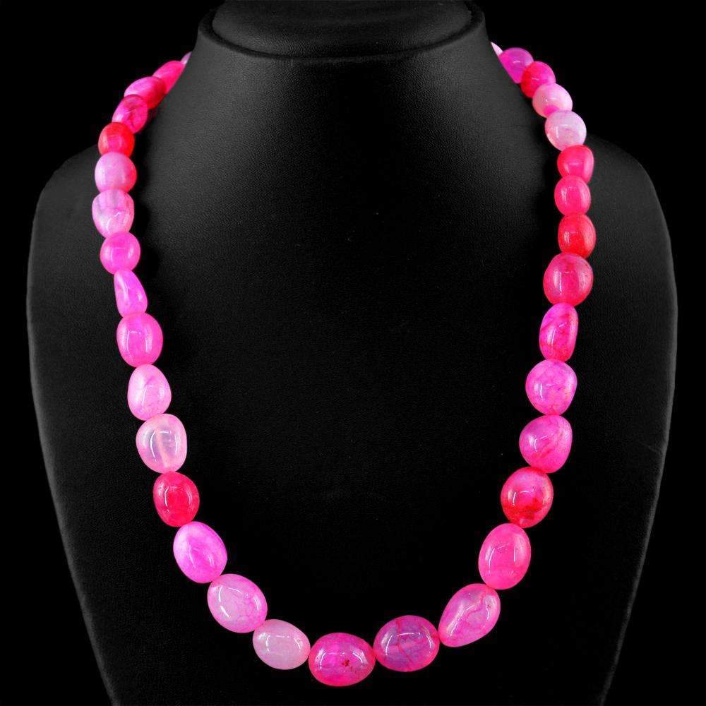 gemsmore:Natural Pink Onyx Necklace - 20 Inches Long Untreated Beads