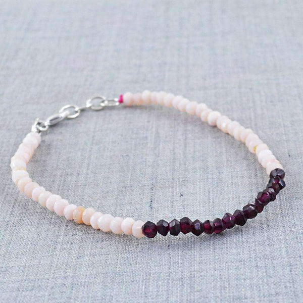 gemsmore:Natural Pink Opal & Red Garnet Bracelet Round Shape Faceted Beads