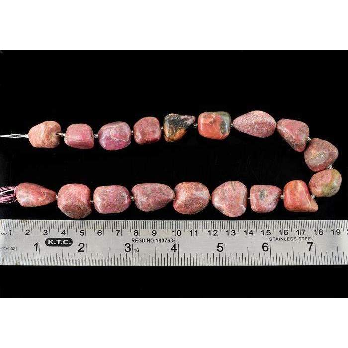 gemsmore:Natural Pink Rhodonite Beads Strand - Drilled
