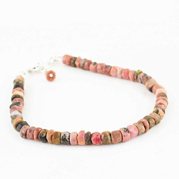 gemsmore:Natural Pink Rhodonite Bracelet Unheated Round Shape Beads