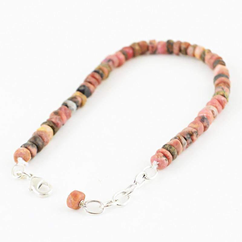 gemsmore:Natural Pink Rhodonite Bracelet Unheated Round Shape Beads