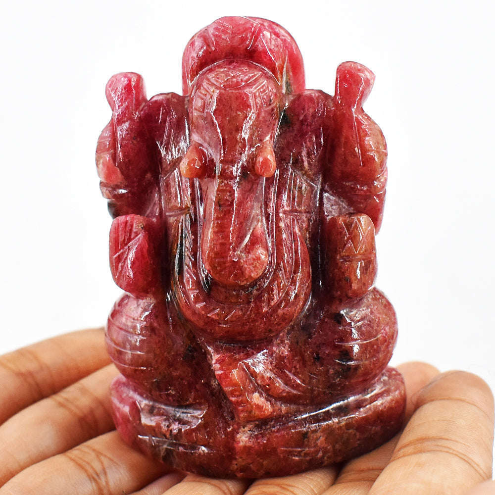 gemsmore:Natural Pink  Rhodonite Hand Carved Genuine Crystal Gemstone Carving Lord Ganesha