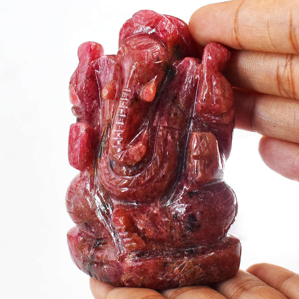 gemsmore:Natural Pink  Rhodonite Hand Carved Genuine Crystal Gemstone Carving Lord Ganesha