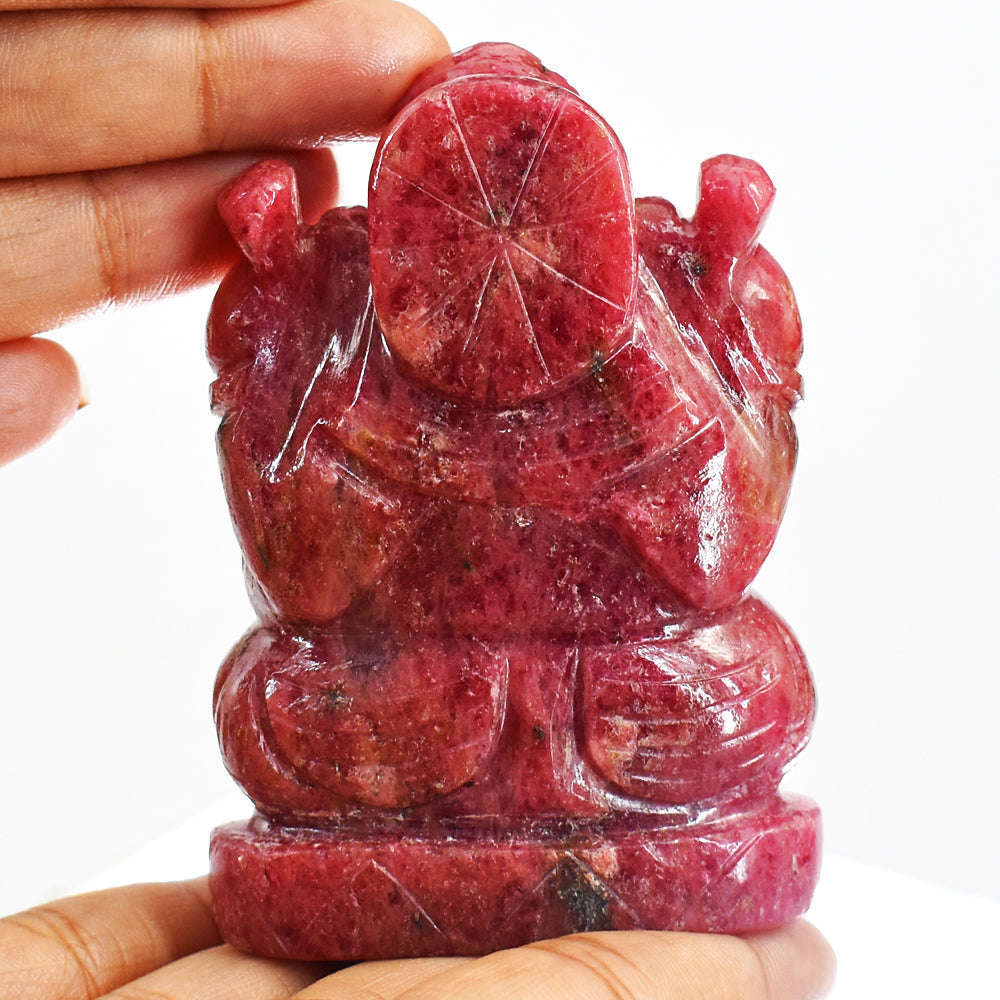 gemsmore:Natural Pink  Rhodonite Hand Carved Genuine Crystal Gemstone Carving Lord Ganesha