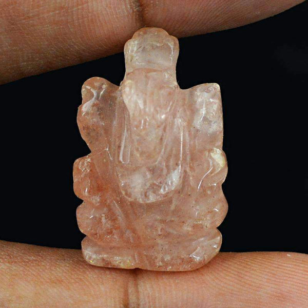 gemsmore:Natural Pink Rose QuaHand Carved Ganesha Gemstone