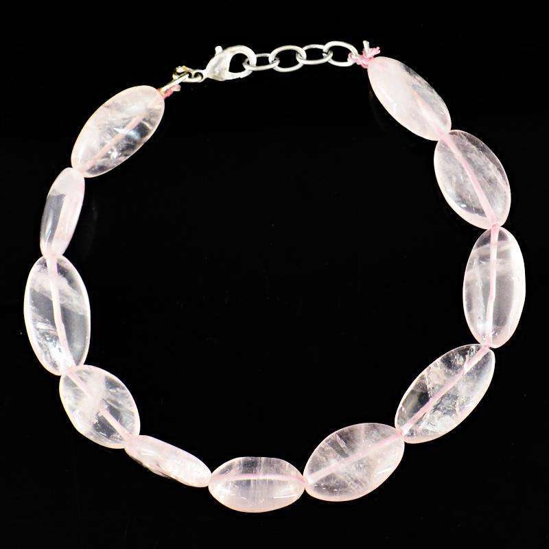 gemsmore:Natural Pink Rose Quartz Beads Bracelet - Oval Shape