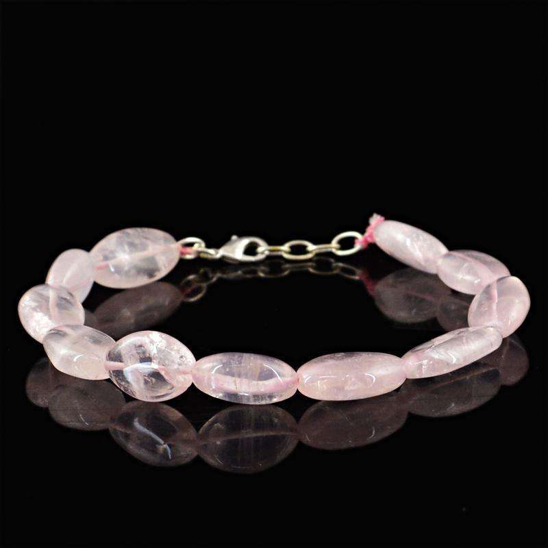 gemsmore:Natural Pink Rose Quartz Beads Bracelet - Oval Shape
