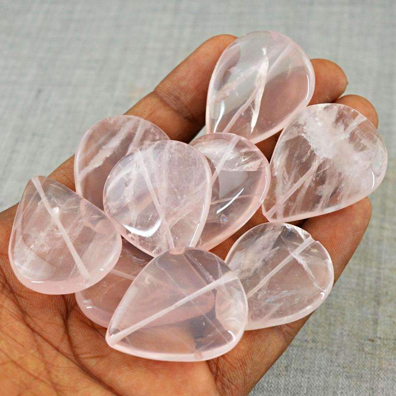 gemsmore:Natural Pink Rose Quartz Beads Lot - Drilled Pear Shape