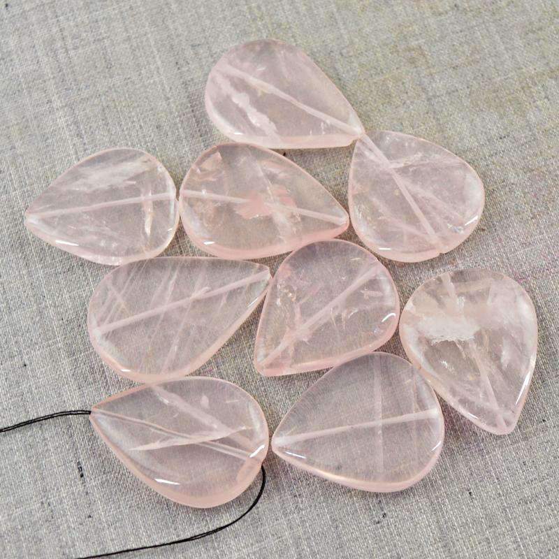 gemsmore:Natural Pink Rose Quartz Beads Lot - Drilled Pear Shape