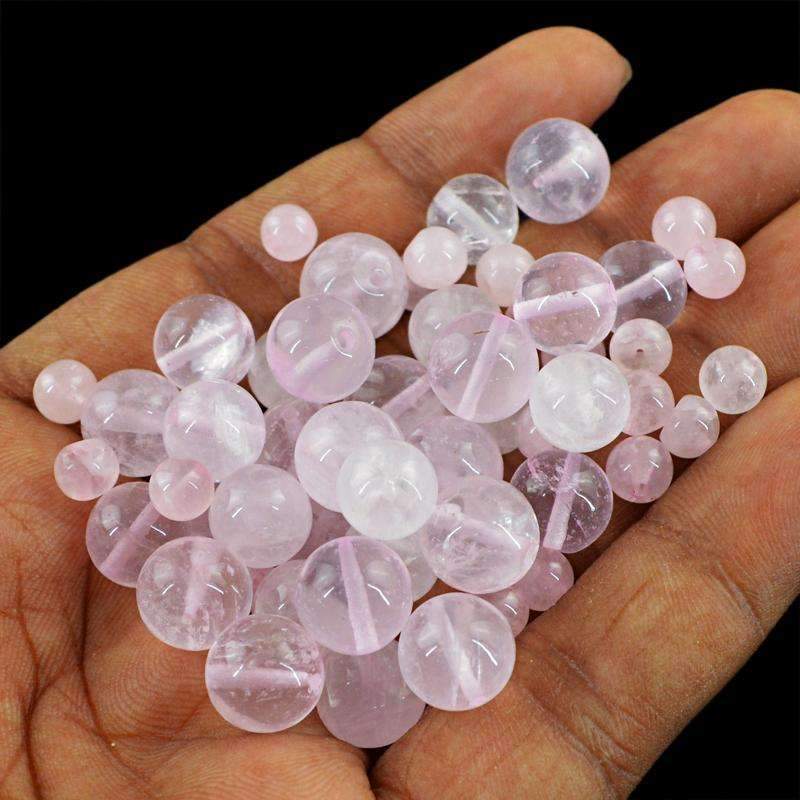 gemsmore:Natural Pink Rose Quartz Beads Lot - Drilled Round Shape