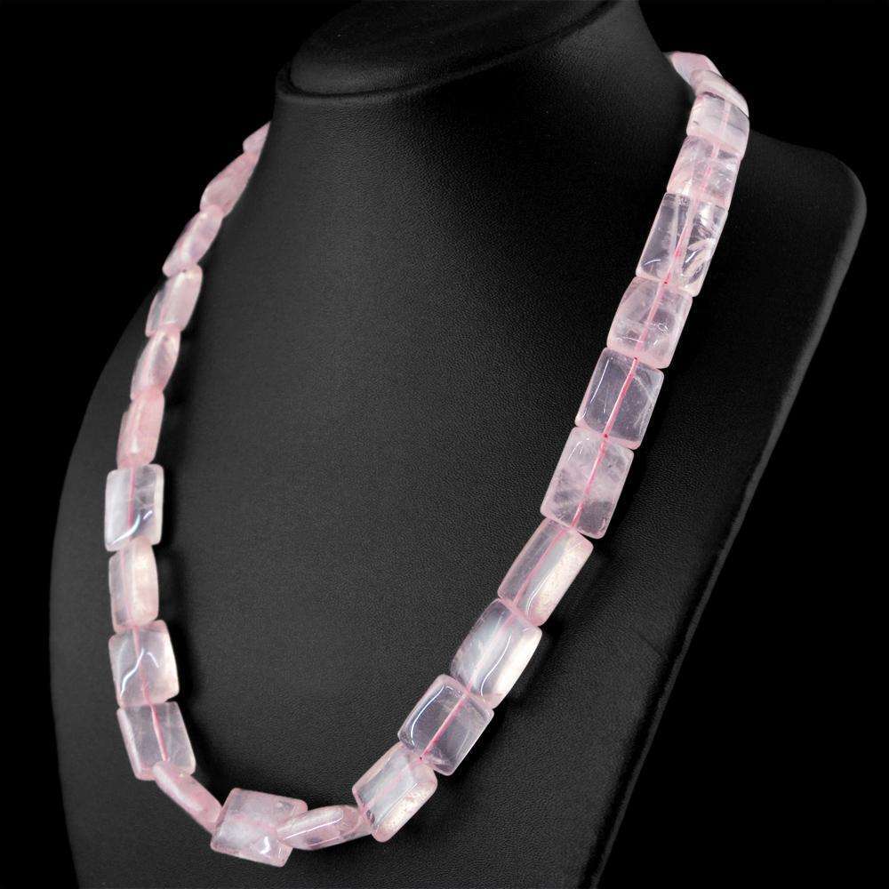 gemsmore:Natural Pink Rose Quartz Beads Necklace - Single Strand