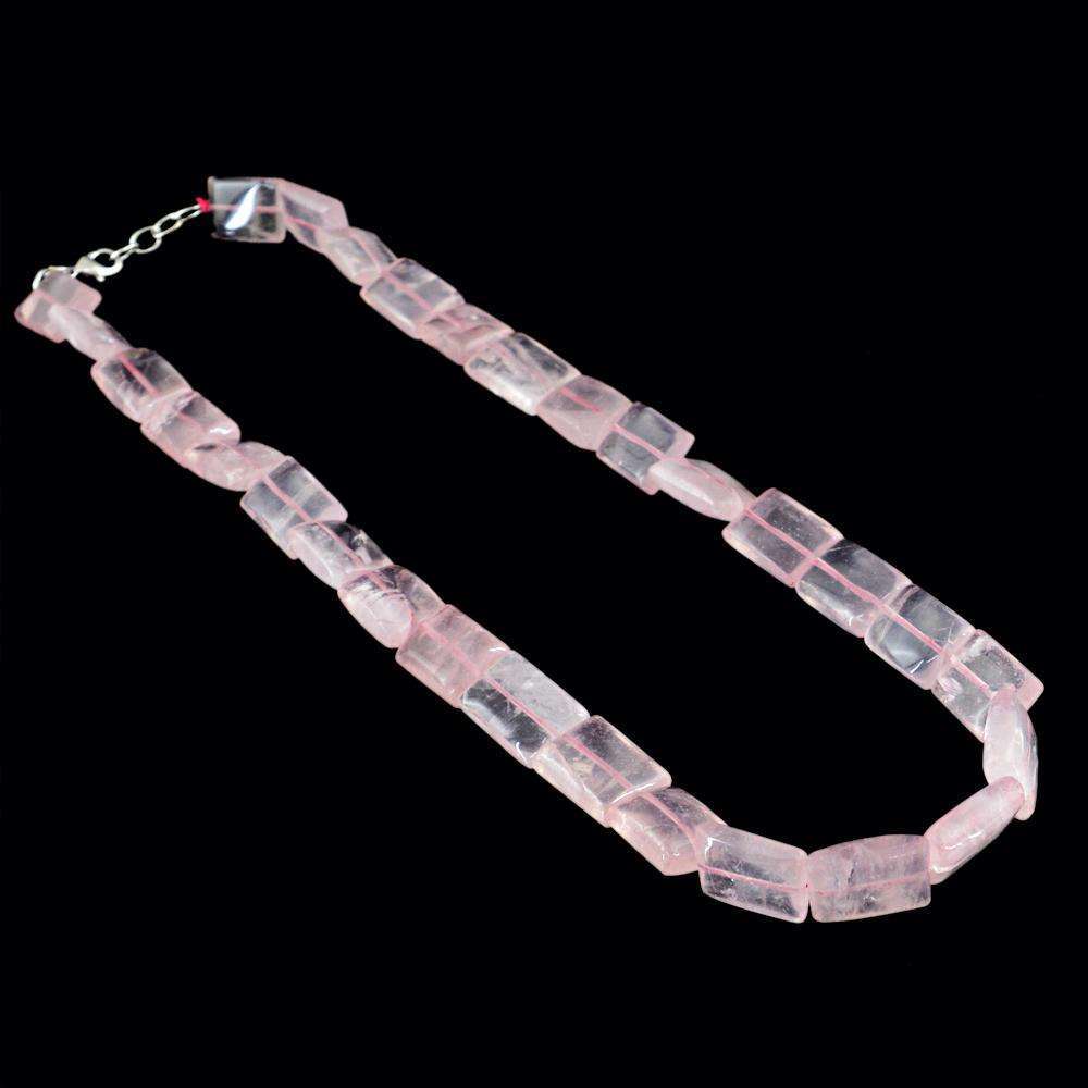 gemsmore:Natural Pink Rose Quartz Beads Necklace - Single Strand