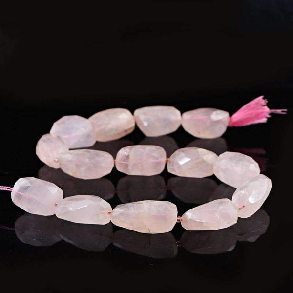 gemsmore:Natural Pink Rose Quartz Beads Strand Faceted Drilled