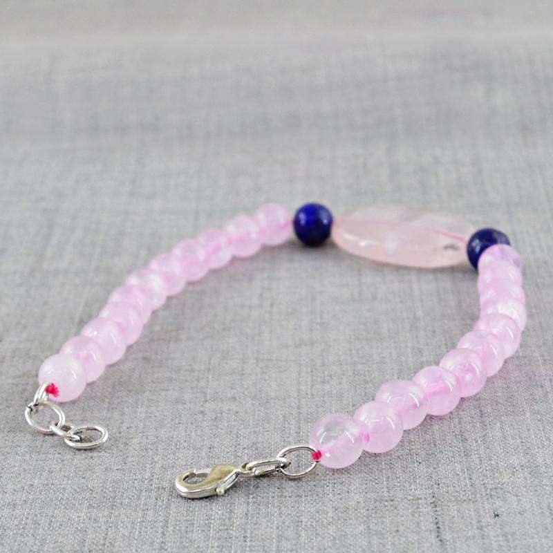 gemsmore:Natural Pink Rose Quartz & Blue Lapis Lazuli Bracelet - Round Shape Beads