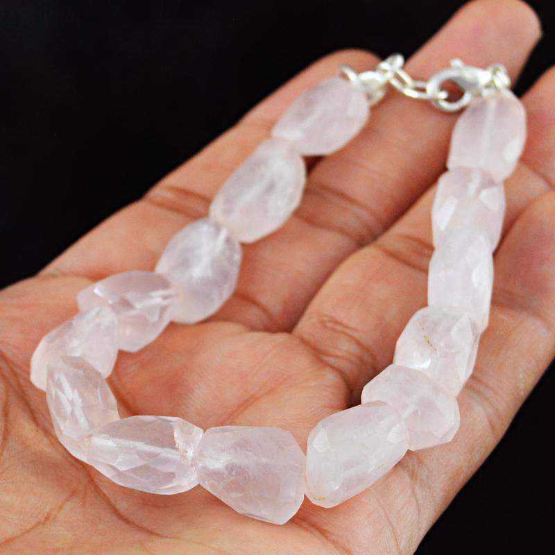 gemsmore:Natural Pink Rose Quartz Bracelet Faceted Beads