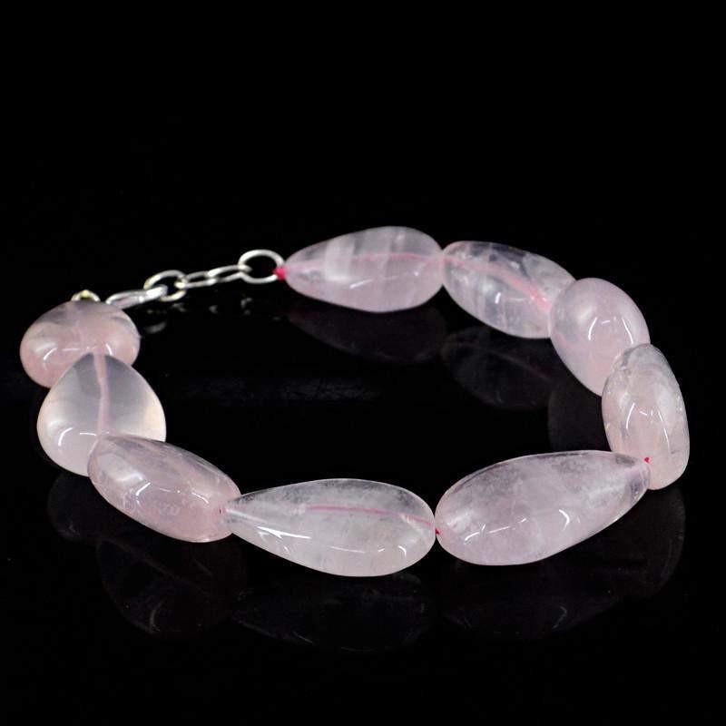 gemsmore:Natural Pink Rose Quartz Bracelet Pear Shape Untreated Beads