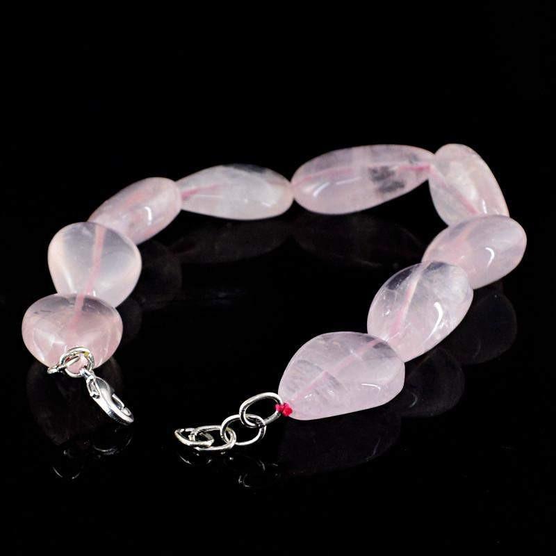 gemsmore:Natural Pink Rose Quartz Bracelet Pear Shape Untreated Beads
