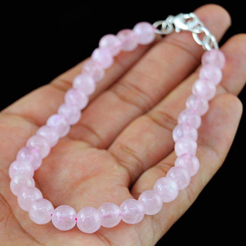 gemsmore:Natural Pink Rose Quartz Bracelet Round Beads