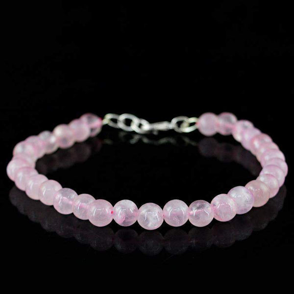 gemsmore:Natural Pink Rose Quartz Bracelet Round Beads