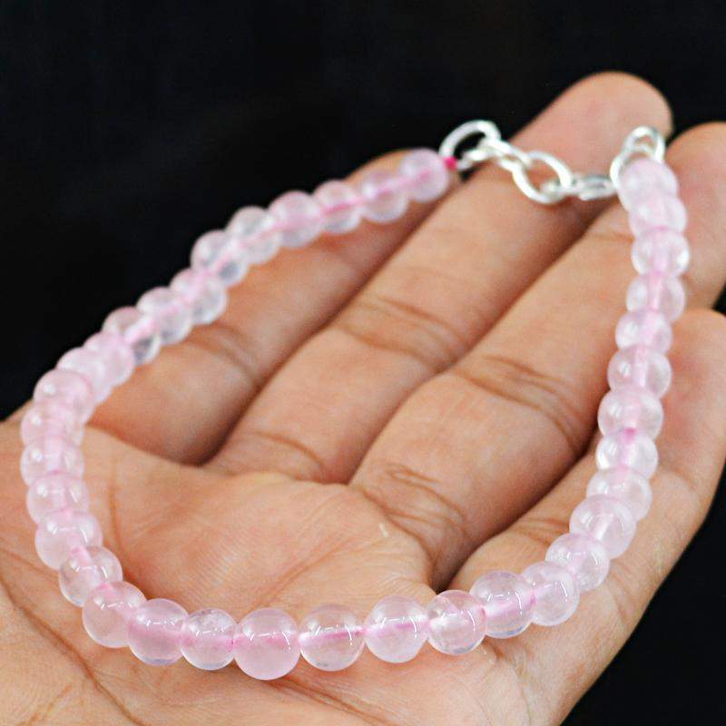 gemsmore:Natural Pink Rose Quartz Bracelet Round Beads