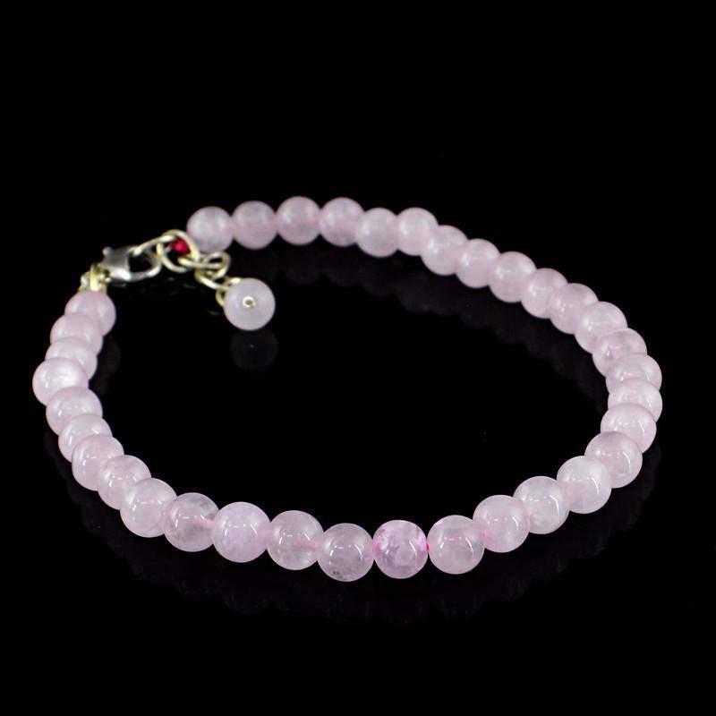 gemsmore:Natural Pink Rose Quartz Bracelet Round Shape Beads