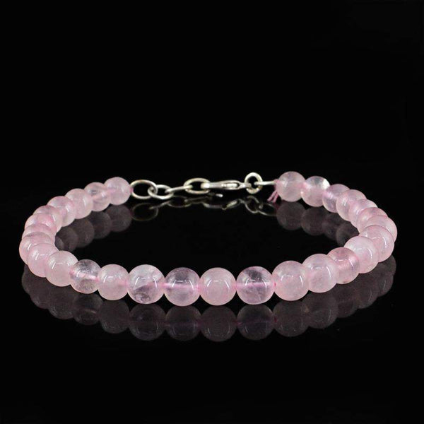 gemsmore:Natural Pink Rose Quartz Bracelet Round Shape Beads