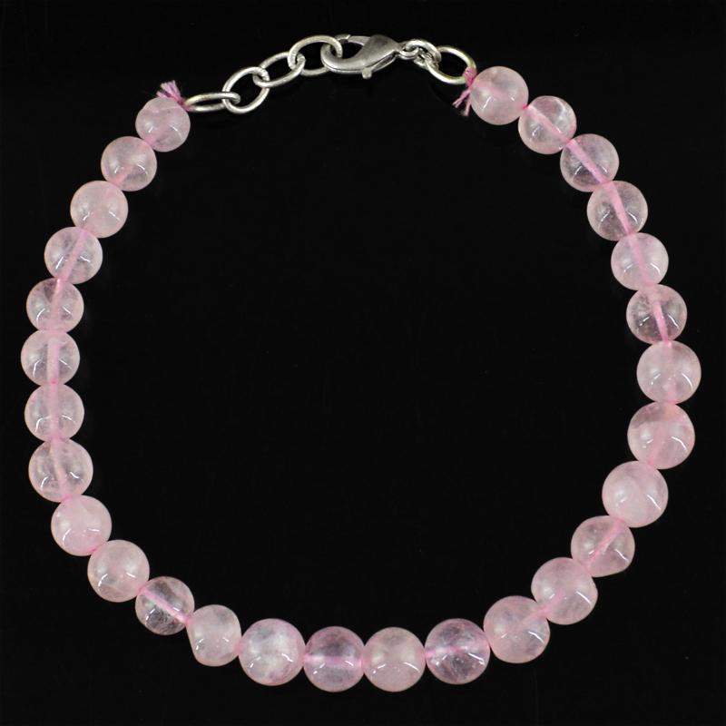 gemsmore:Natural Pink Rose Quartz Bracelet Round Shape Beads