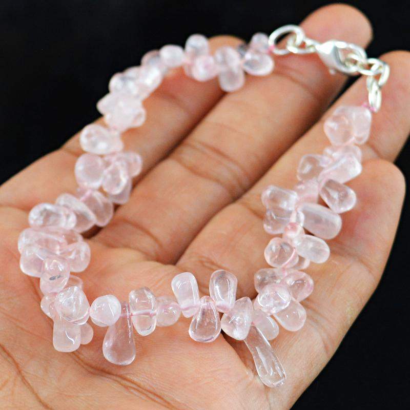 gemsmore:Natural Pink Rose Quartz Bracelet Tear Drop Beads