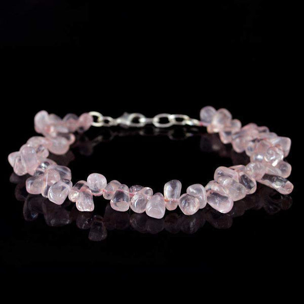 gemsmore:Natural Pink Rose Quartz Bracelet Tear Drop Beads