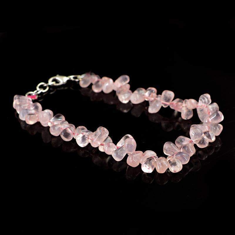 gemsmore:Natural Pink Rose Quartz Bracelet Tear Drop Beads