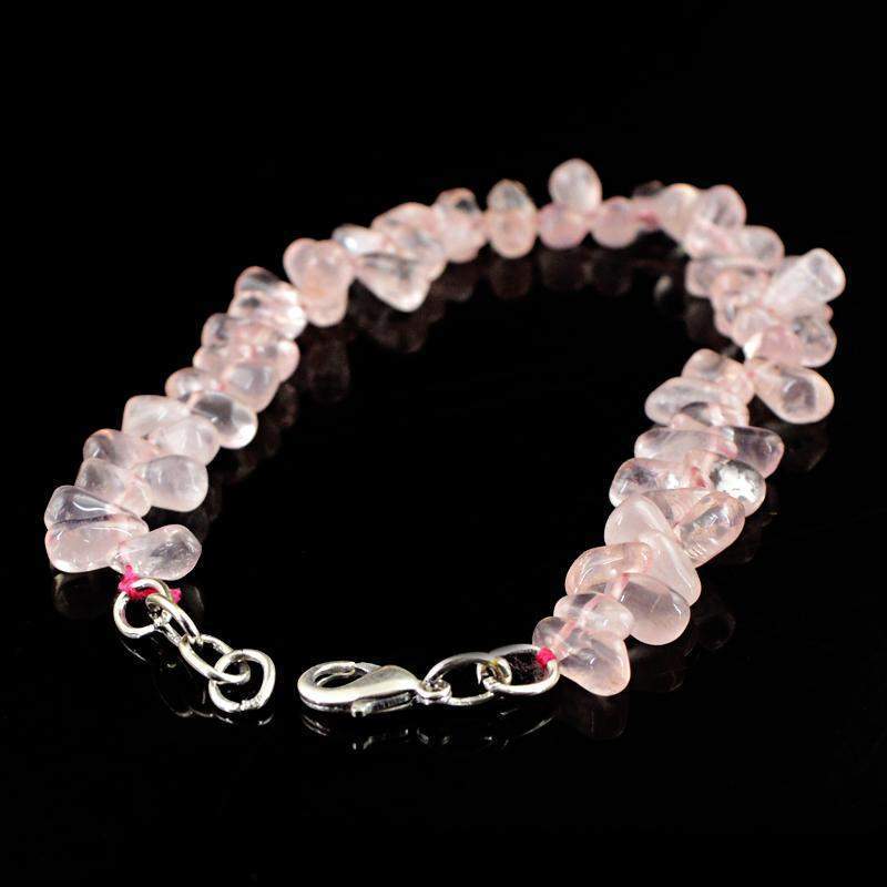 gemsmore:Natural Pink Rose Quartz Bracelet Tear Drop Beads