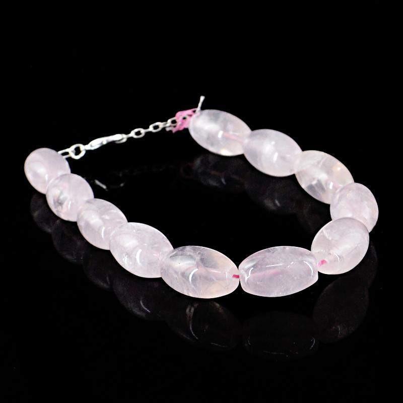 gemsmore:Natural Pink Rose Quartz Bracelet Untreated Oval Beads