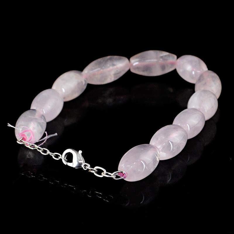 gemsmore:Natural Pink Rose Quartz Bracelet Untreated Oval Beads