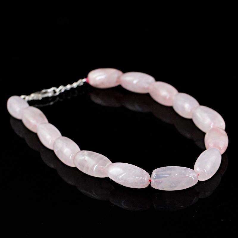 gemsmore:Natural Pink Rose Quartz Bracelet Untreated Oval Beads